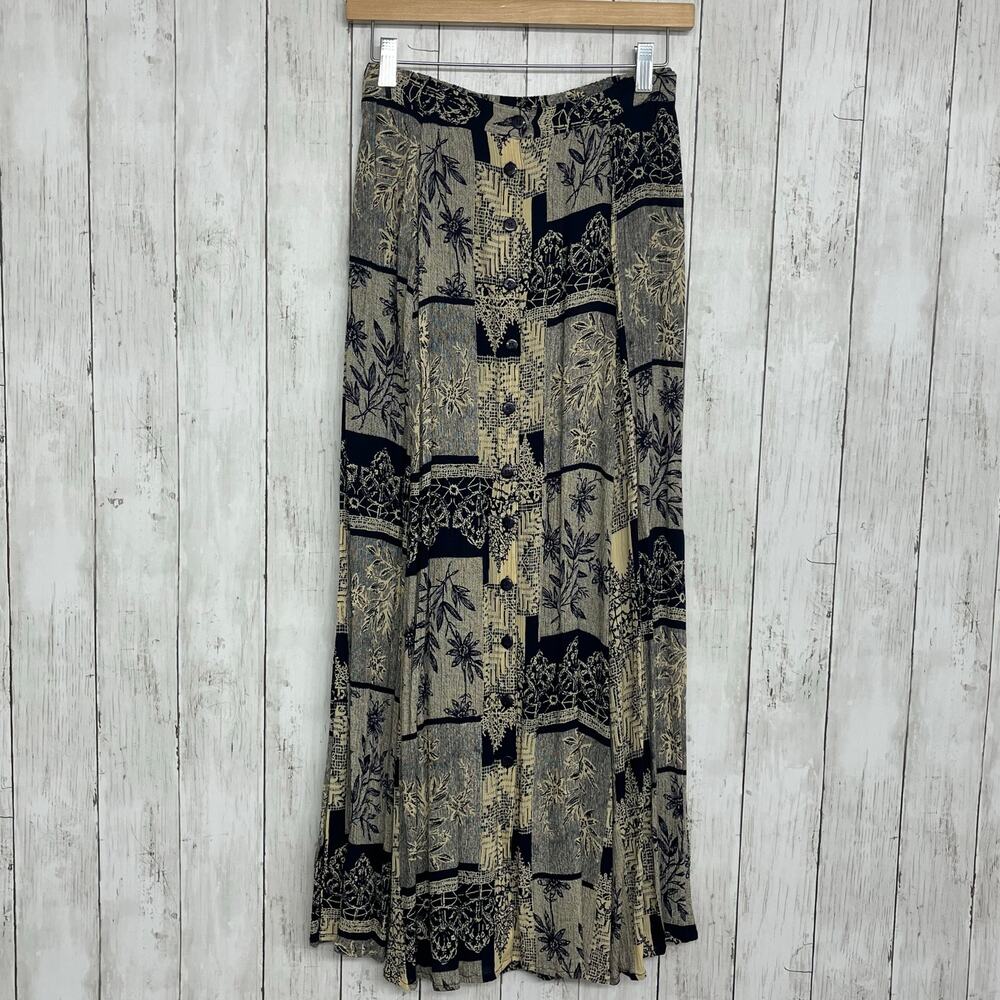 Zachi Button Down Flowy Floral Lightweight Tropical Maxi Skirt Small